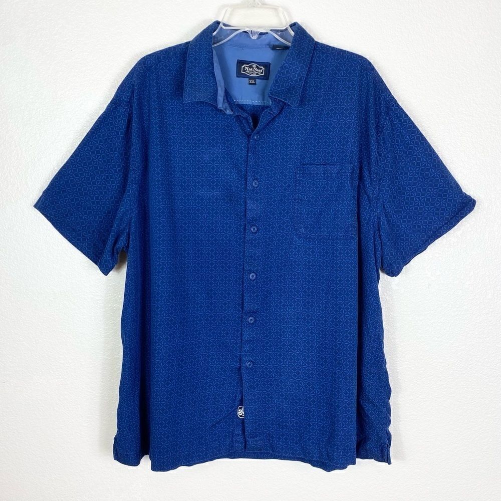 Nat Nast Blue Geometric Floral Hawaiian Shirt